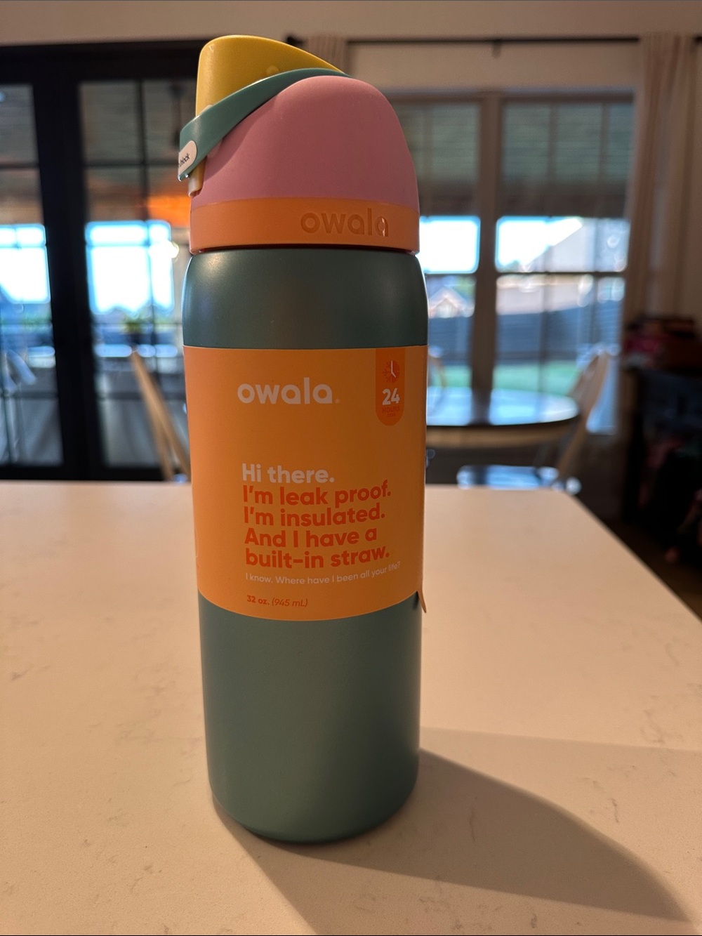 Owala 32 oz Insulated Water Bottle with Built-In Straw - Teal, Pink, Yellow
